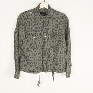 Rails Collins Full Zip Green Leopard Linen Blend Jacket Womens Sz S